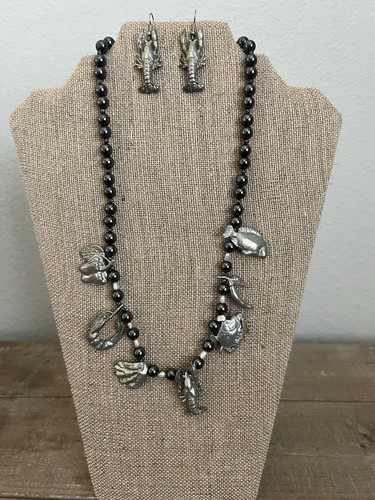 Maurice Milleur Sea Life & Lobster Handmade Pewter Hematite Necklace Earring Set - 第 1/10 張圖片