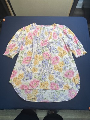 Rose And Olive Size S Floral Blouse With Frills, Tassels, Ties, Puff