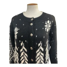 Vintage The Eagle’s Eye Sweater Large Black Fair Isle Wool Knit Cardigan