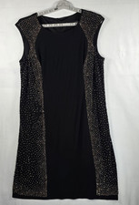 Chetta B Dress Womens Large Black Sleeveless Embellished Sheath USA Made Glam