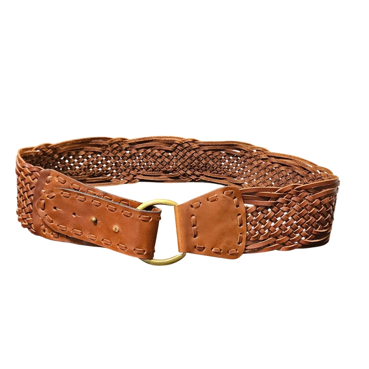 FRYE TWISTED STUD LEATHER BELT BROWN WITH BRASS D RING BUCKLE SIZE LARGE NWT Bronson Leather Belt – Twisted Arrow Goods main image 2