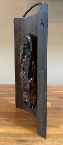 Unique Religious Icon Saint Benedict Enameled Bronze Christian Sculpture on Wood - Picture 13 of 20