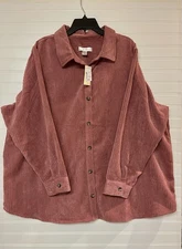 CJ Banks NWT 3X Pink Rose Corduroy Shirt Jacket Button Down Long Sleeve