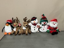 6 TY Beanie Baby Christmas Lot 1996-2000 Santa Zero Snowgirl Snowball Roxie X 2