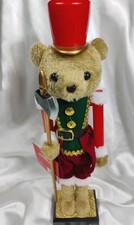 Plastic With Plush Christmas Nutcracker,15"TEDDY BEAR SOLDIER IN UNIFORM W/STAFF