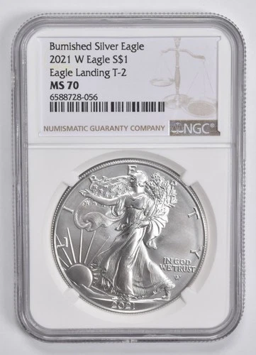 2021-W T2 BURNISHED SILVER EAGLE Landing T-2 MS70 NGC Brown Label *0656