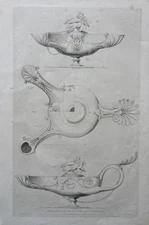 Antique 1823 Architectural  Bronze Lamp  Engraving Lewis Vulliamy Henry Moses