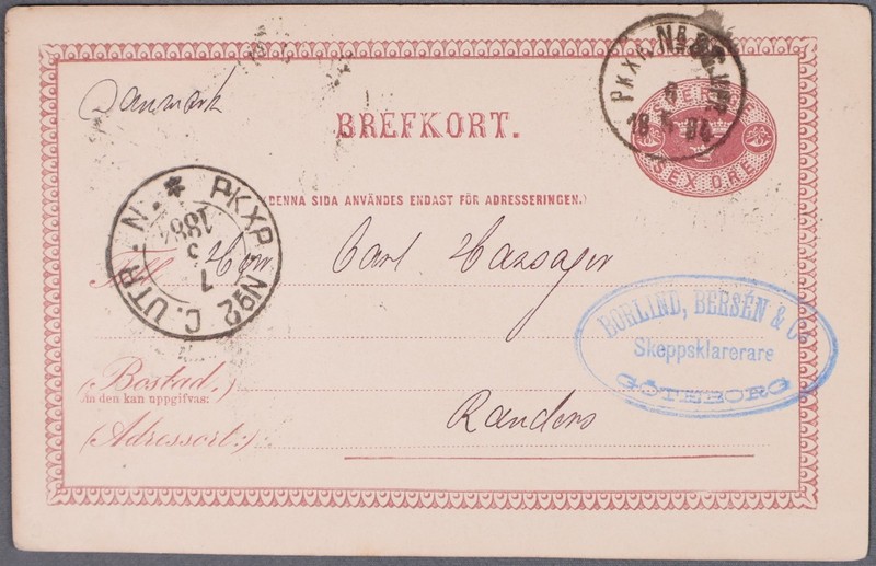 MayfairStamps Sweden 1884 Goteborg to Randers Denmark Stationery Card aaz_65481