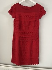 M&S Autograph Scarlett Red Dress Tiered Scalloped Edges Uk10 Christmas Festive