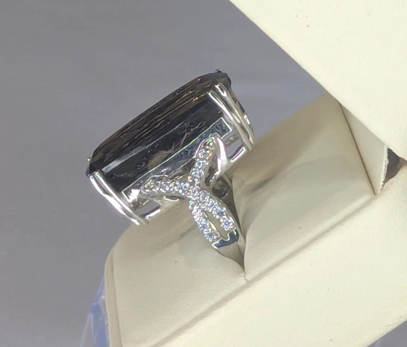 Anillo de cuarzo ahumado y circón - plata de ley, marrón, talla 11 Foto 2 de 4