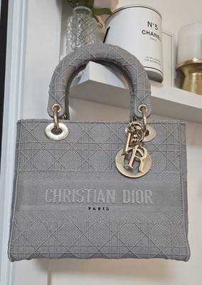 Dior Lady D-Lite Gray Cannage Satchel Gold Hardware Detachable Strap Logo Charm