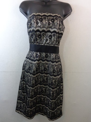 White House Black Market Kleid Damen 12 schwarz trägerlos Spitzenüberzug