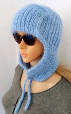 Aviator Bonnet, Knitted Angora hat Women & Men, Knitted Wool Hat, Beanie Hat's