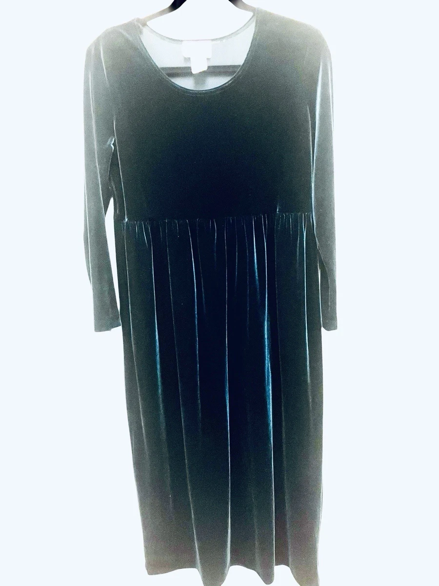 green emerald velvet dress Long Sleeve Smocked Empire Waist Dress