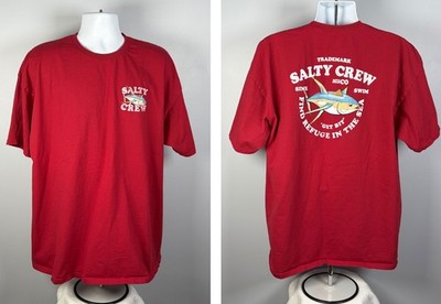 Salty Crew Sink Swim Get Bit Find Refuge in the Sea T Shirt Mens 2XL Red Cotton