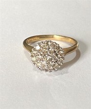 9ct Yellow Gold, white gold set 19 stone Diamond Cluster Ring - 0.75ct