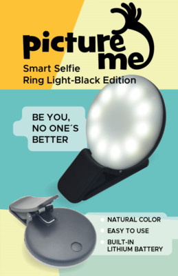 Picture Me 306911 LED Selfie Ringlicht mit Clip, schwarz