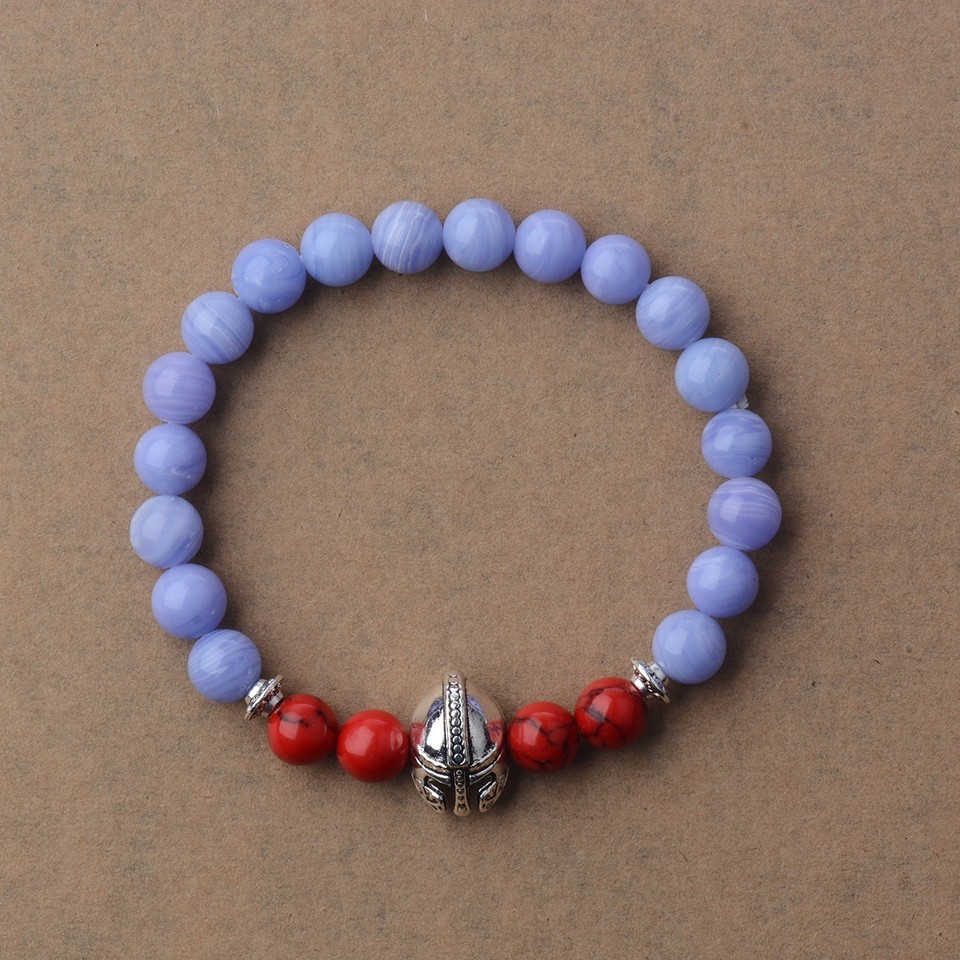 Men Spartan Warrior Knight Helmet Double Crown Bracelets Natural - Foto 4