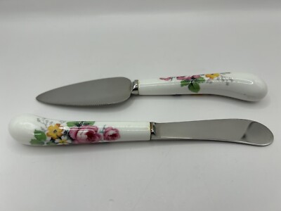 CHASE, Sheffield England, Set of 2 Stainless Steel Floral Cheese Knives 