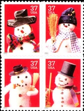 2002 37c Holiday Snowmen, Block of 4 Scott 3676-79 Mint F/VF NH
