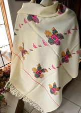 OFF-WHITE KULLU WEAVE INDIAN SHAWL 100% WOOL TRIBAL WRAP FINE WARM WOOLLEN SCARF