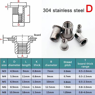 M3-M12 Multi Flat Head Metric Thread Blind Rivet Nut Insert Rivnut Nutsert Screw