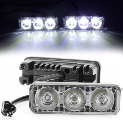 2x White DC 12V 3-LED Daytime Running Light DRL Car Fog Day Driving Lamp Lights