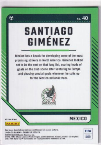 2024-25 Panini Donruss Ottica n. 40 Santiago Gimenez Argyle Prizm SP - Foto 2 di 2