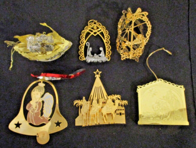 Lot of 6 Gold Tone Metal Christmas Ornaments (SKU# 2261)