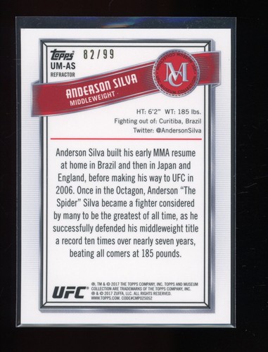 2017 Topps Chrome UFC Museum Collection Refractor/99 Anderson Silva - Imagen 2 de 2