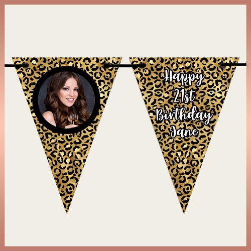 Leopard Print And Hot Pink Personalised Birthday Party Bunting