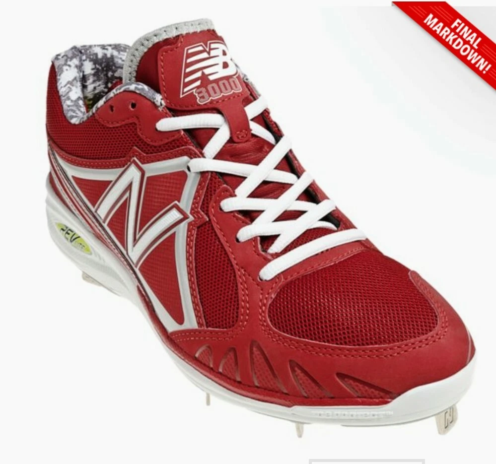 NEW BALANCE BASEBALL SHOES SIZE 16 D MB3000 LR W metal cleats Red