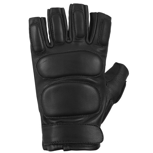 Premium Black Motorcycle Biker Fingerless Knuckle Protection Leather Gloves - Picture 3 of 5
