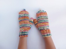 Multicolor Childrens Flip Top Open Finger Mittens, Wool Knit Half Finger Mittens