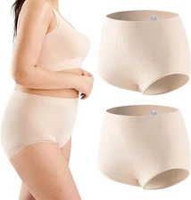 Incontinence Underwear for Women 2 PCS Washable Seamless Leakproof (Beige, Med)