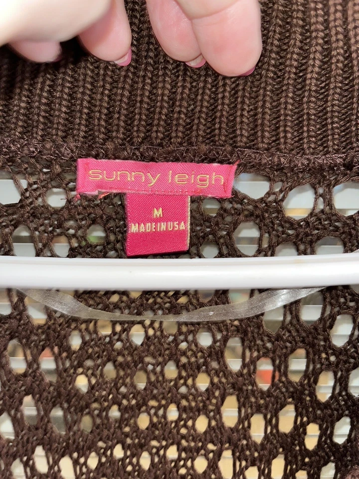Cárdigan ligero Sunny Leigh Shrug tejido abierto frente abierto marrón nuevo con etiquetas talla M Foto 2 de 4