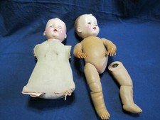 Pair of Antique Composite Baby Dolls with Teeth and Sleepy Eyes Parts or Repair