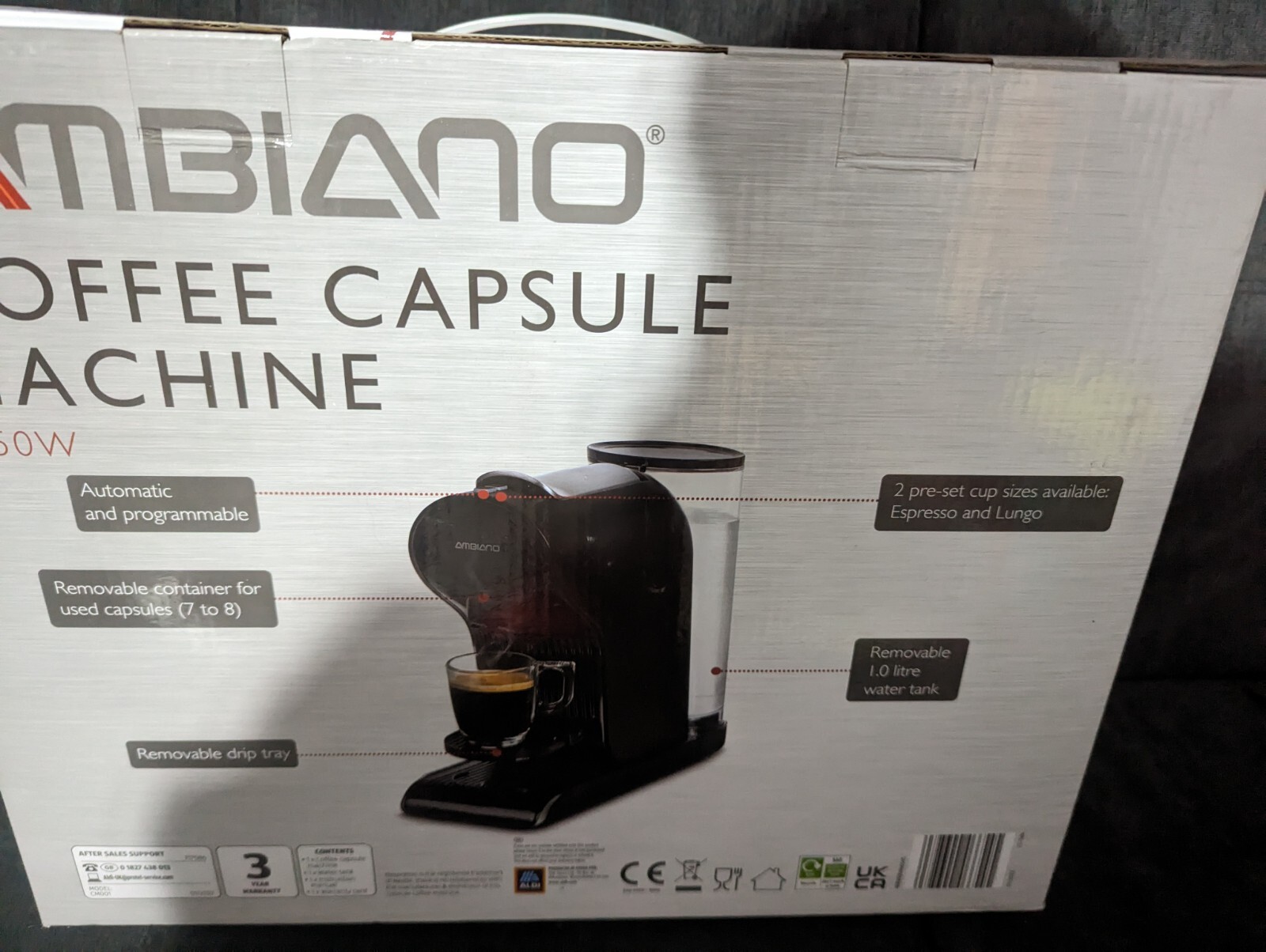 Ambiano Coffee Capsule Machine 1450W BRAND NEW Plus 8 Pods Latte