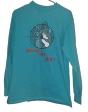 Hanes Beefy-T 1988 Vintage Made In USA Retro Blue Large 'Make My Day' Deer Rare