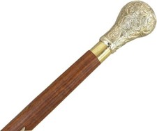 Antique Vintage Designer Knob Head Wooden Brass Walking Stick Solid Cane Style