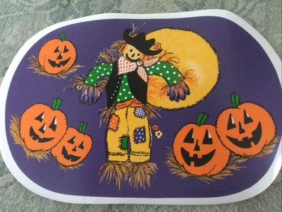 4 Halloween Vinyl Placemats Pumpkins Scarecrow Sultans Linens 17.5'' X 11.5  Tags