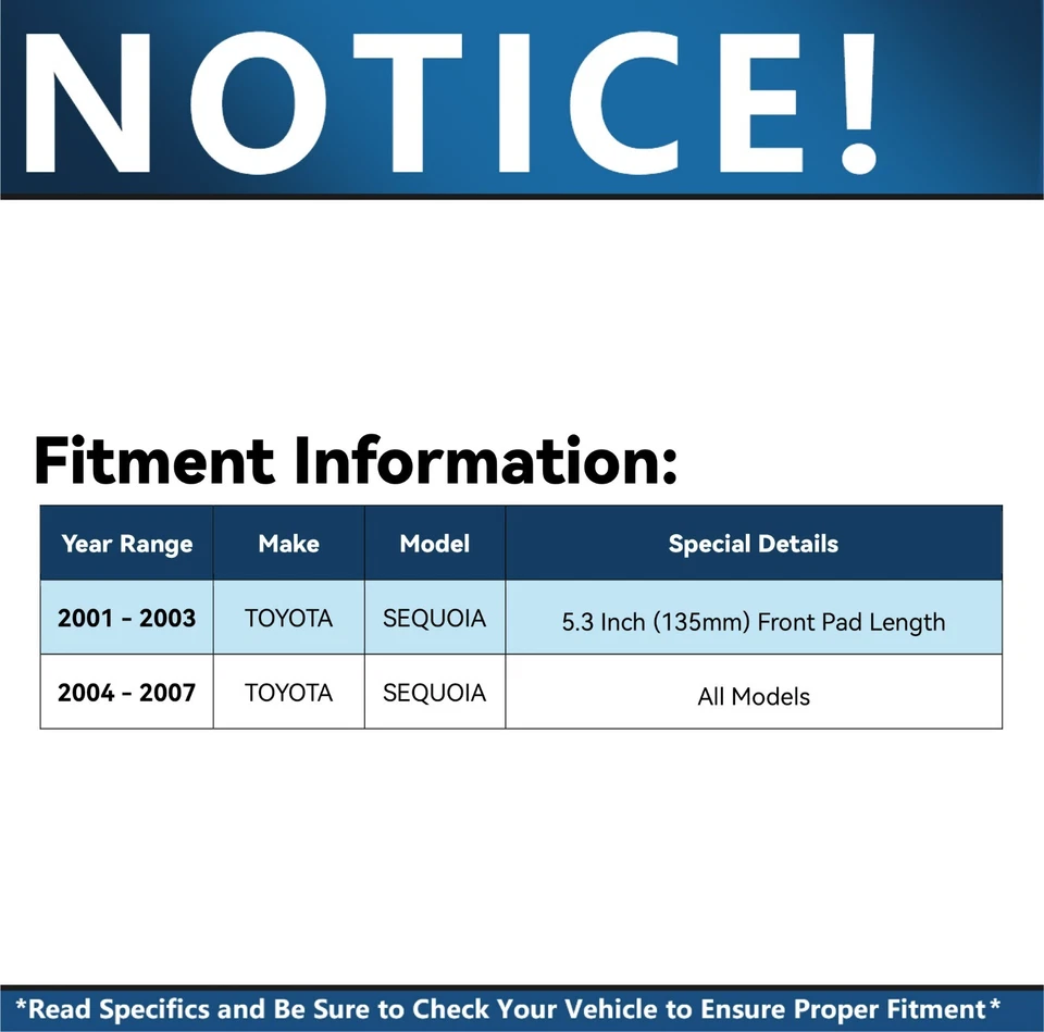 Pastillas de freno rotores delanteros y traseros de 12,56" de 8 piezas para Toyota Sequoia 2001-2007 Foto 2 de 4