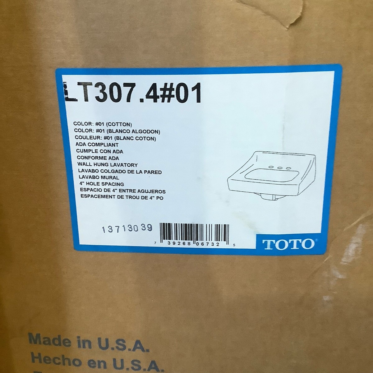 Toto Wall Hung Bathroom Sink in Cotton White LT307.4#01 | eBay