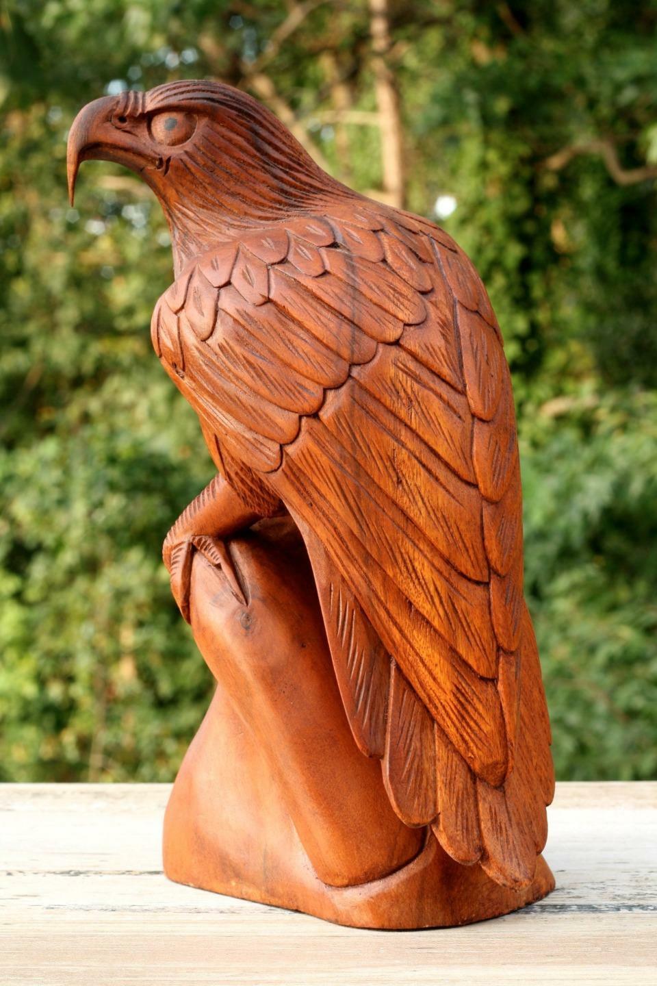 12 Large Wooden Eagle Statue Hand Carved Sculpture Figurine Art Home Decor  Gift