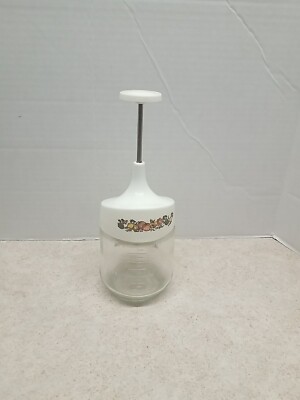 Vintage GEMCO Vegetable Spice O Life Pattern Nut or Food Chopper Jar White