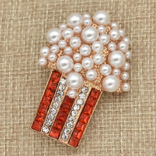 1pc Popcorn Design Brooch Pin Alloy Crystal Corsage Collarpin Ladies