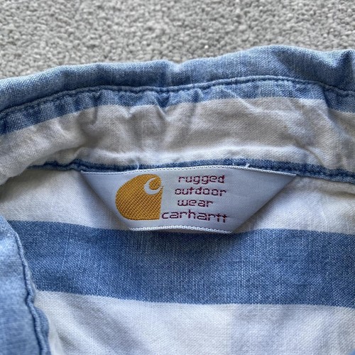 Vintage Carhartt Striped Short Sleeve Button Up Summer Camp Shirt - Picture 7 of 8
