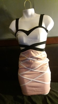 obsession dress bony con pink and white with black trim size S small