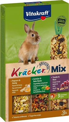 BESUCHE DEN VITAKRAFT-STORE Vitakraft Kräcker Mix, Knabberstangen Für Zwergkaninchen, Mit Popcorn Und Honig,