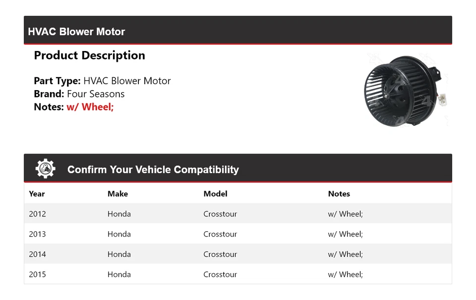 Motor soplador de climatización para Honda Crosstour 2012-2015 4 estaciones 2013 2014 Foto 2 de 4